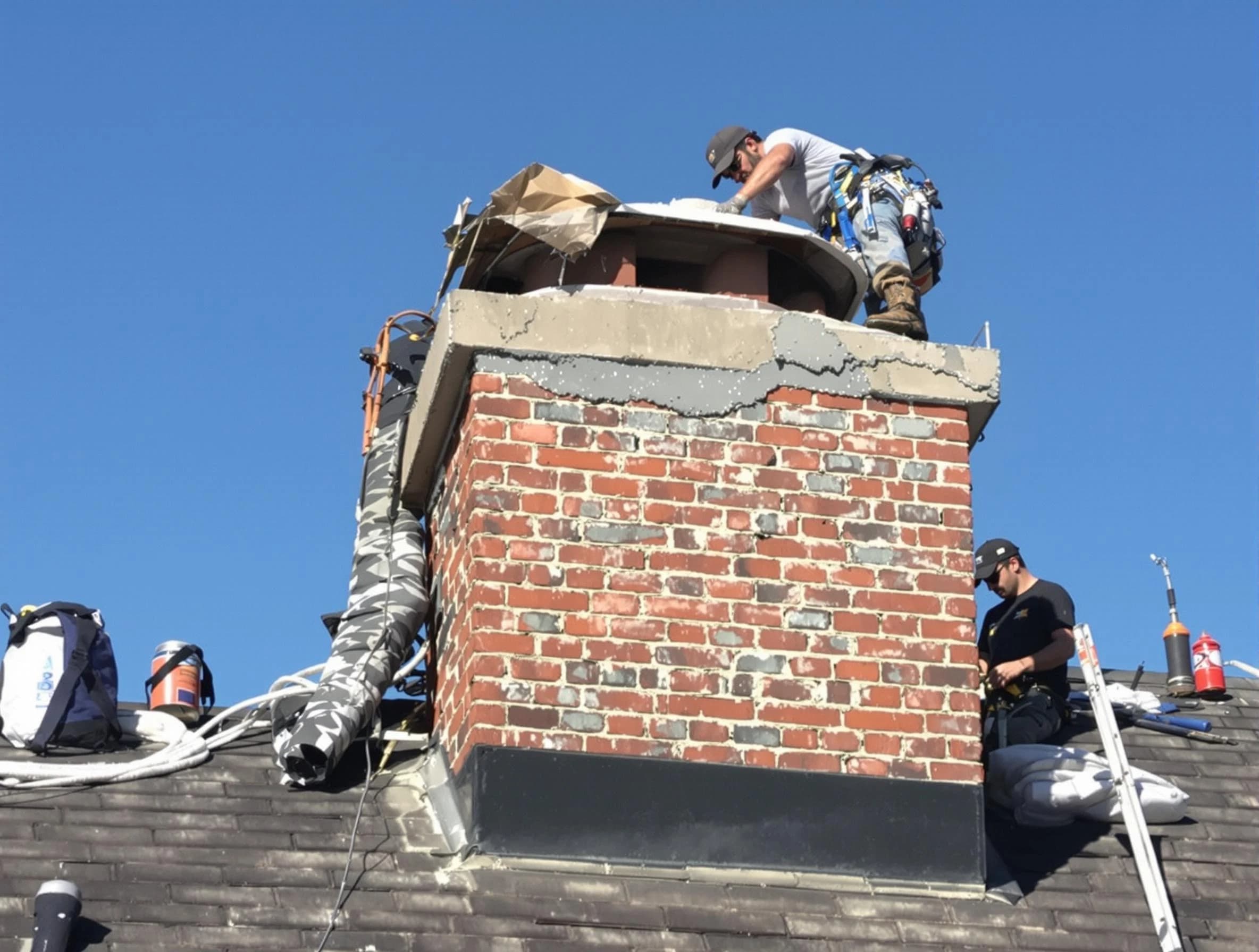 Canton Chimney Sweep installing a custom chimney crown in Canton, MA