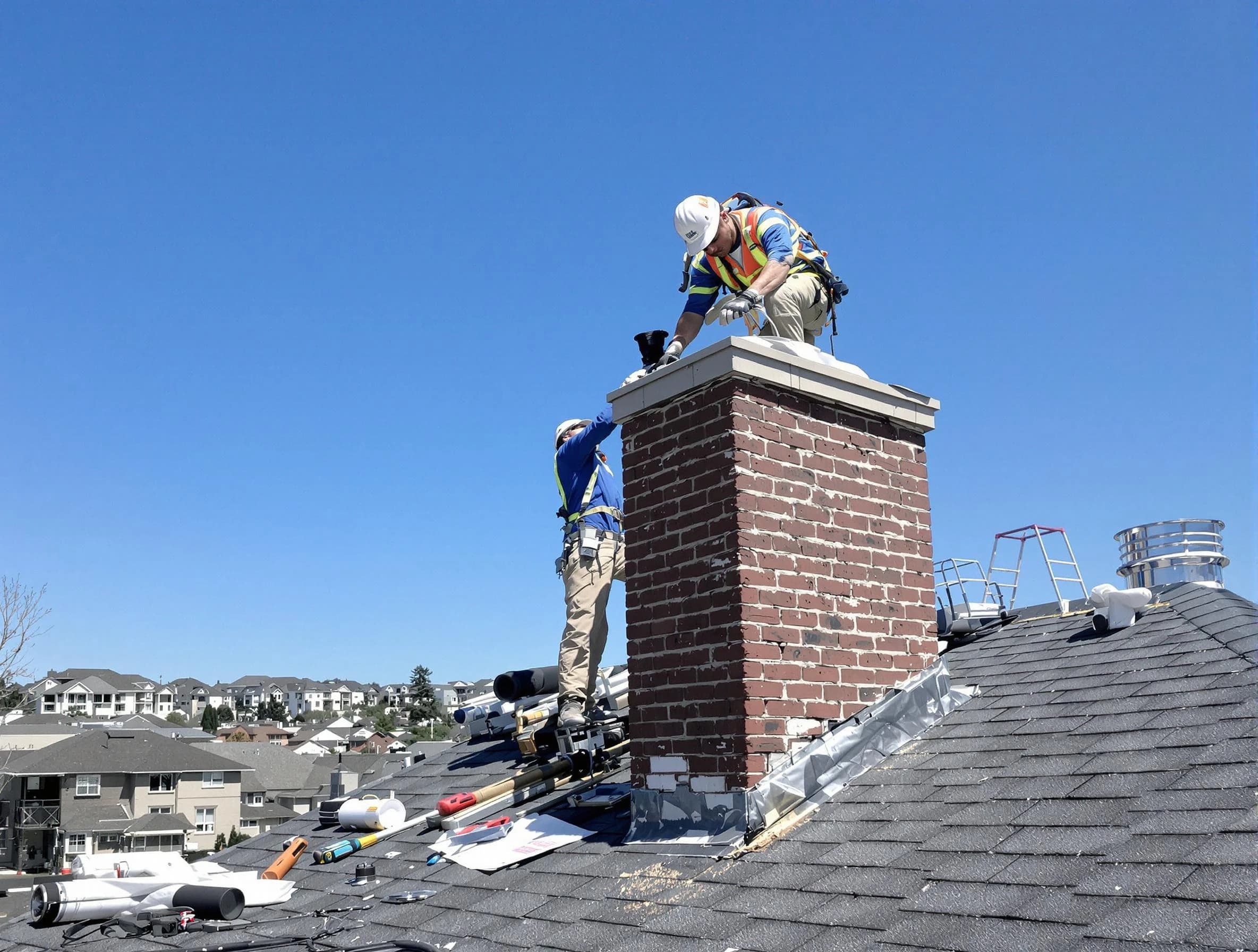 Canton Chimney Sweep repairing a chimney crown in Canton, MA