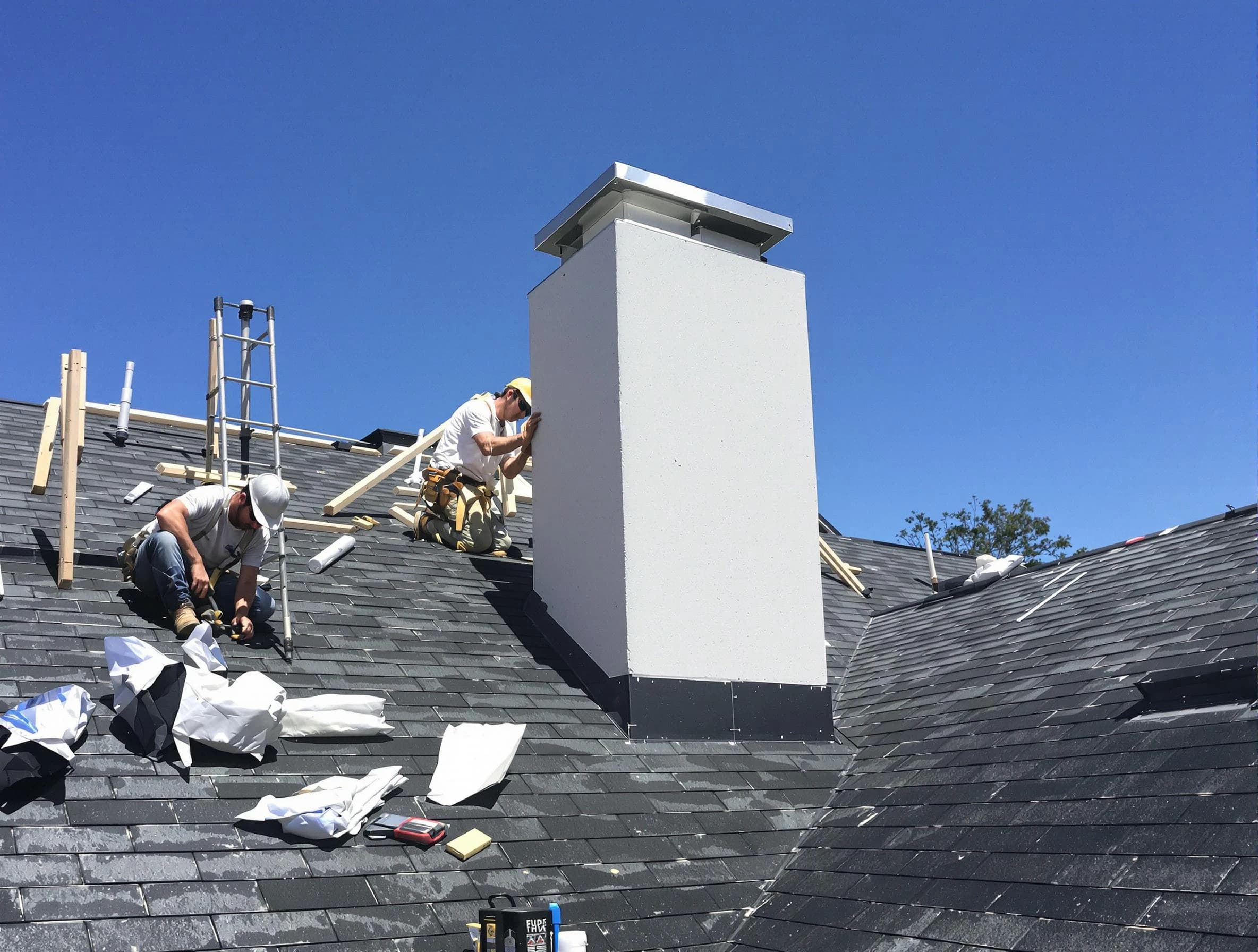 Canton Chimney Sweep crew installing a new chimney in Canton, MA
