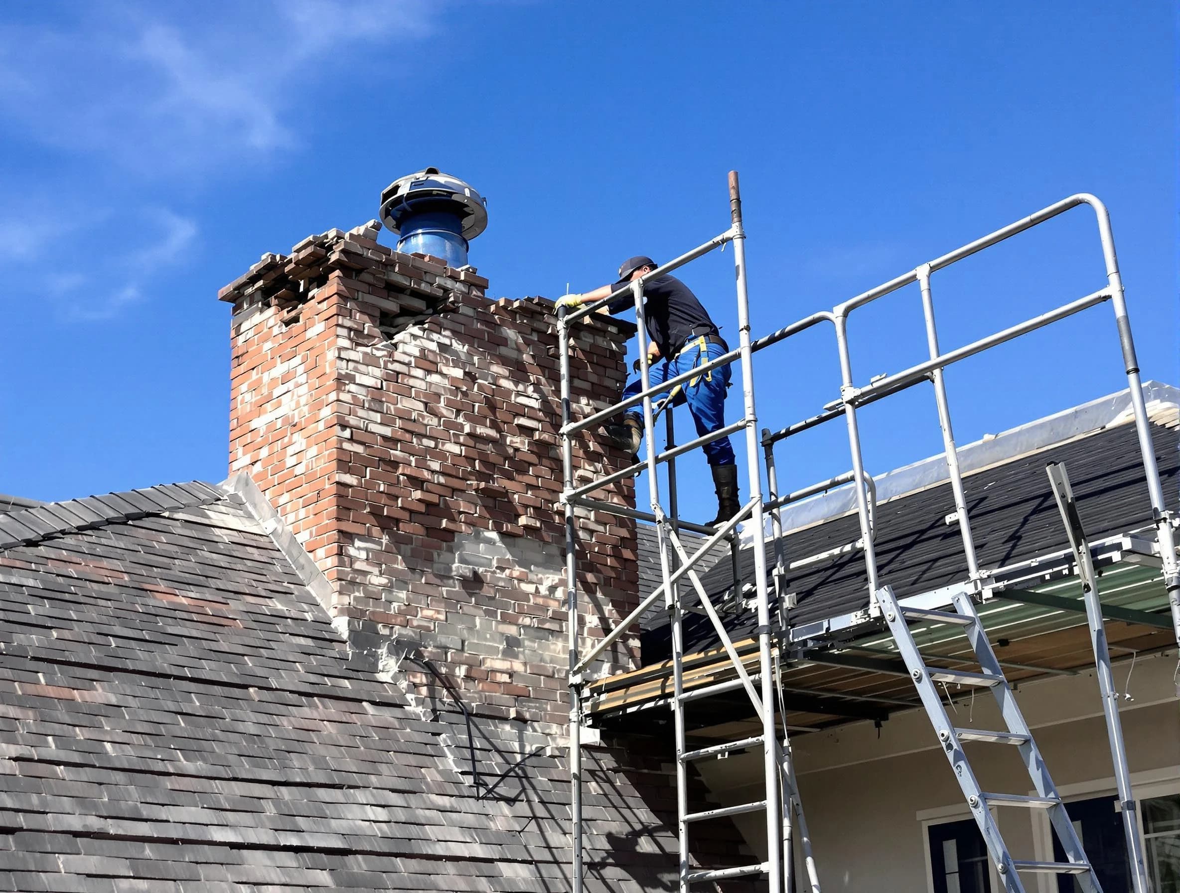 Rebuilding a chimney structure by Canton Chimney Sweep in Canton, MA