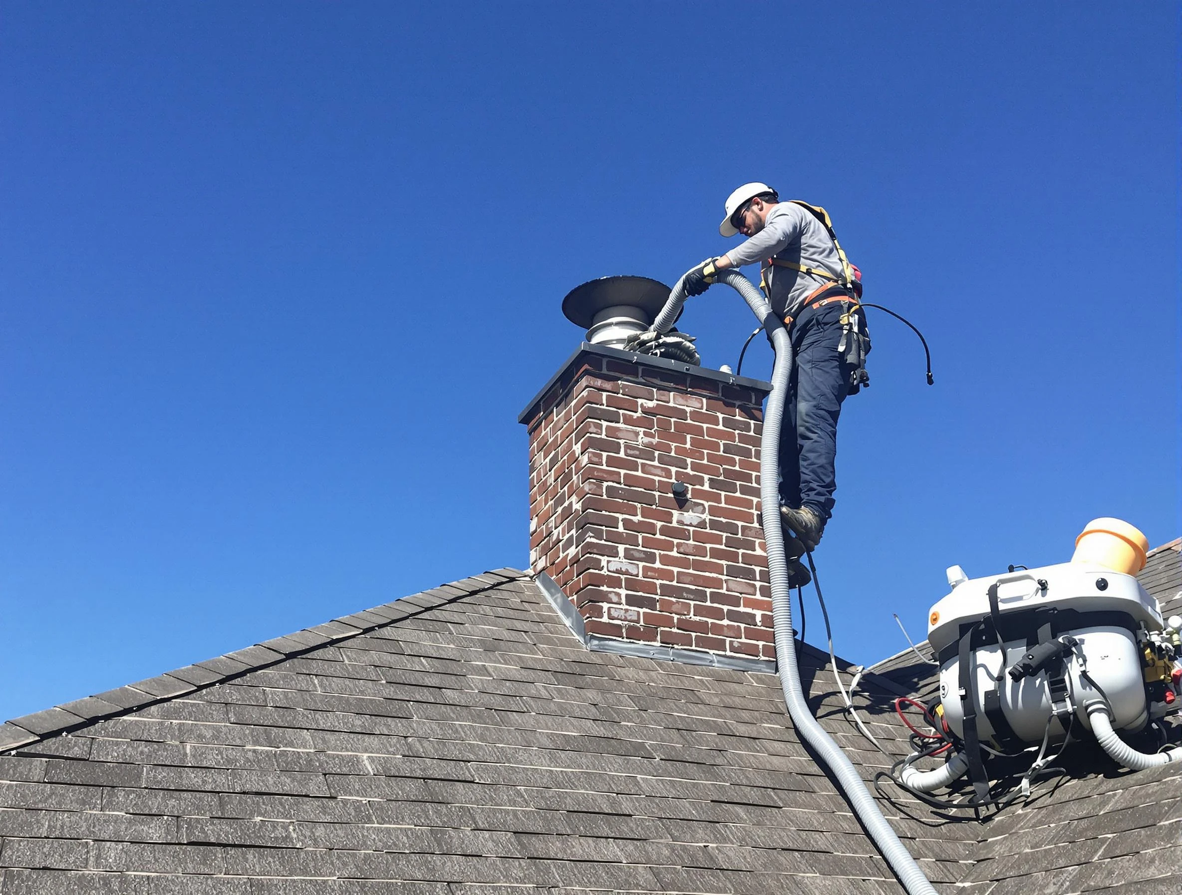Dedicated Canton Chimney Sweep team member cleaning a chimney in Canton, MA