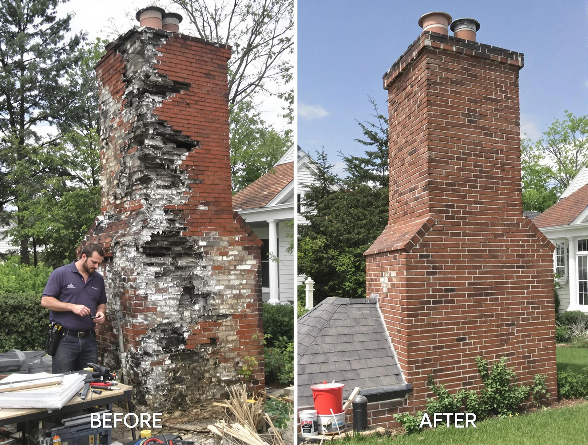 Canton Chimney Sweep performing a full chimney restoration in Canton, MA