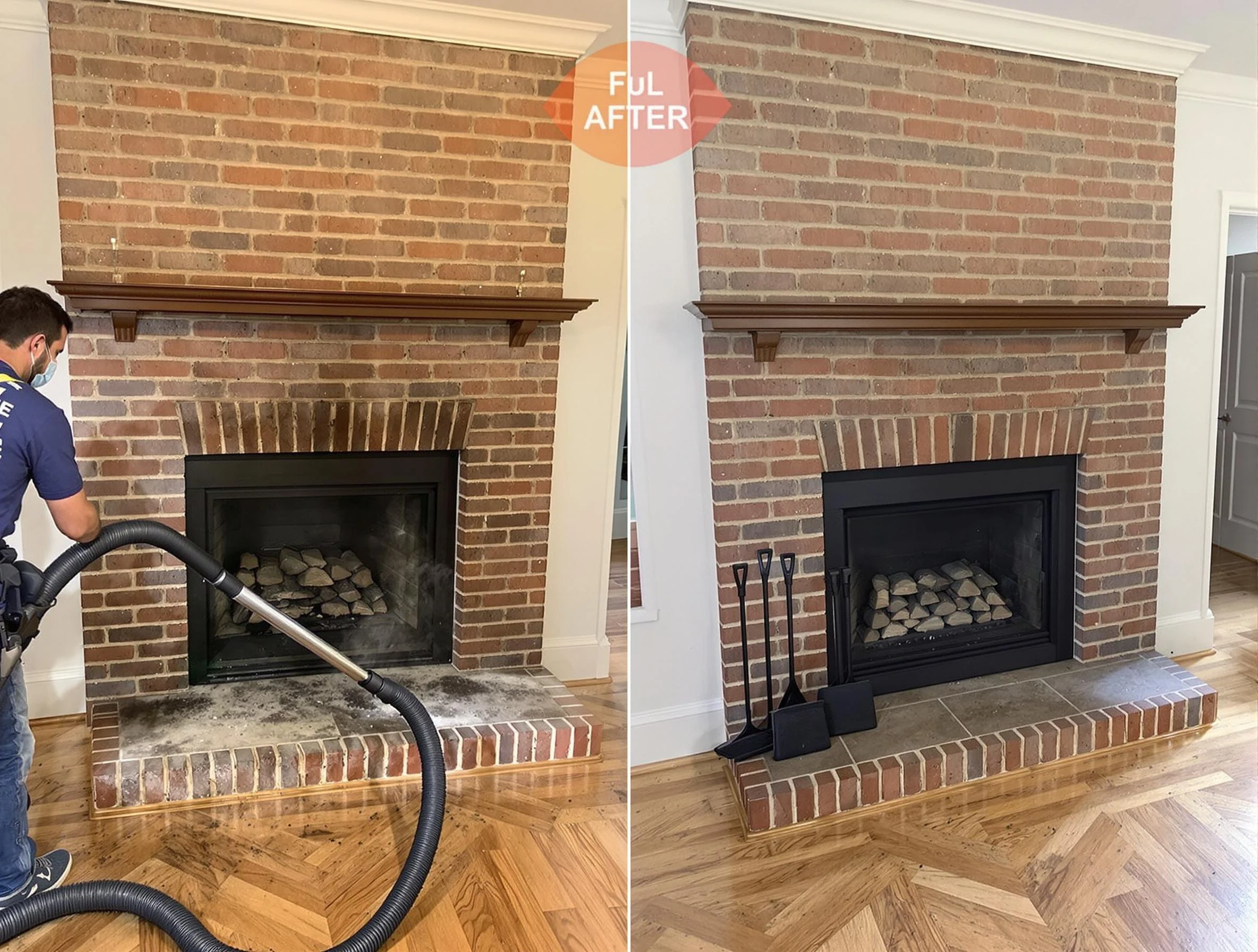 Canton Chimney Sweep carefully sanitizing a fireplace in Canton, MA